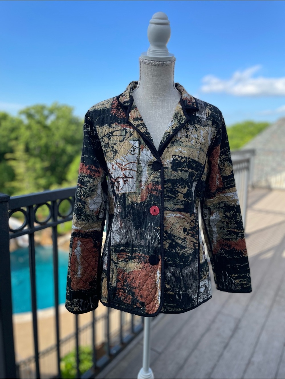 Parsley & Sage Quilted Reversible Art to Wear Blazer in Black, Brown & Rust sz M